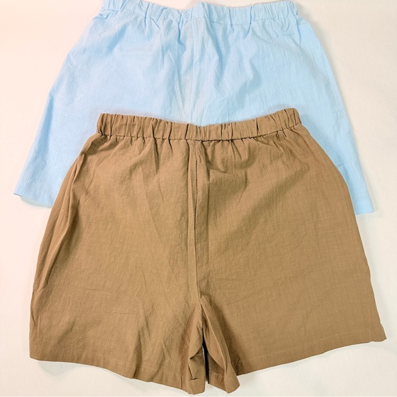 BUNDLE - NWT Noracora Womens L Cotton Linen Tan Blue Shorts Pockets - Picture 7 of 10